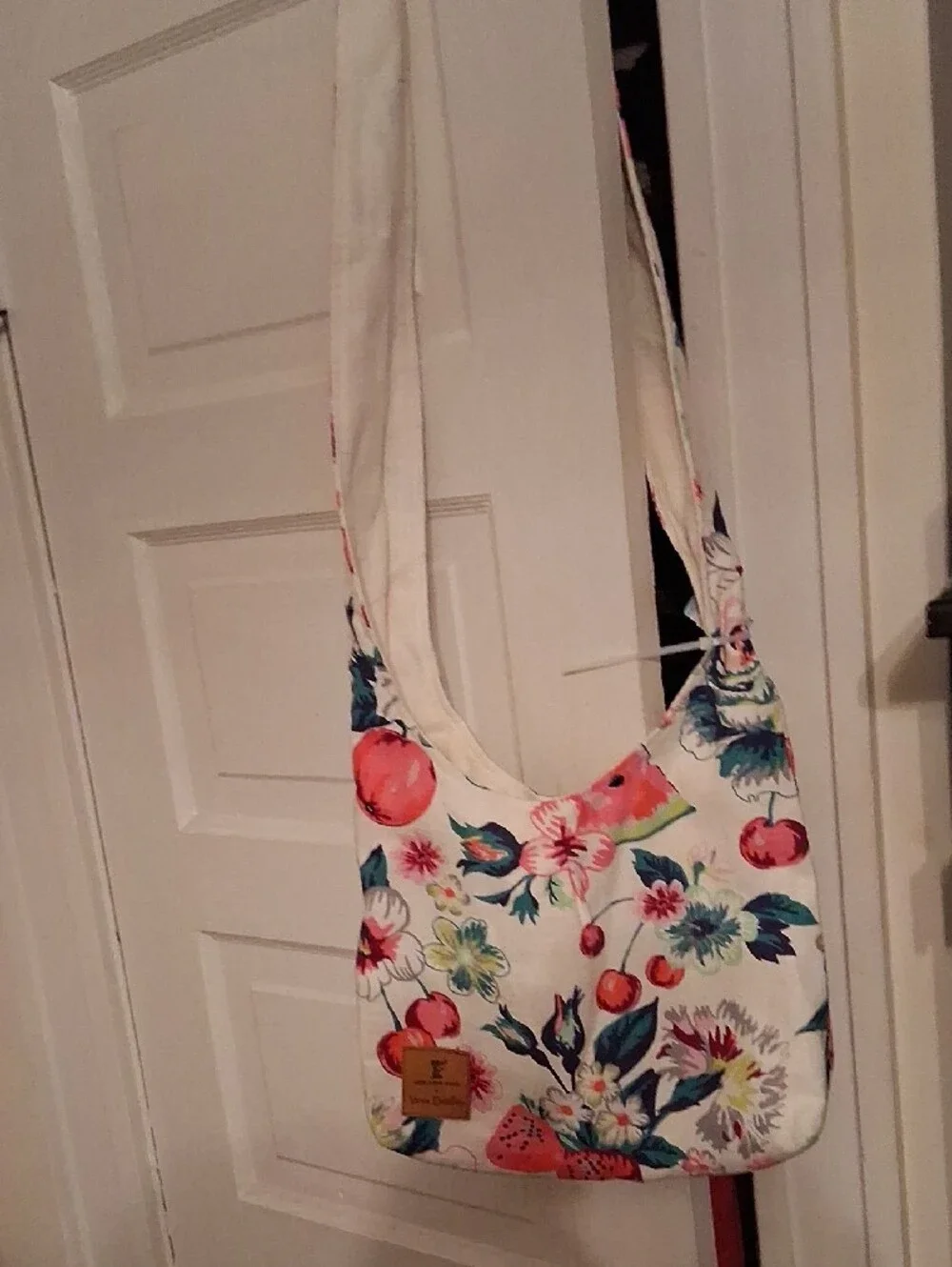 Vera Bradley White Floral Tote with Pink, Teal, Green Accents